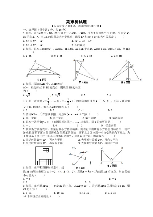 2018-2019年苏科版八年级数学上期末复习测试题(含答案详解)