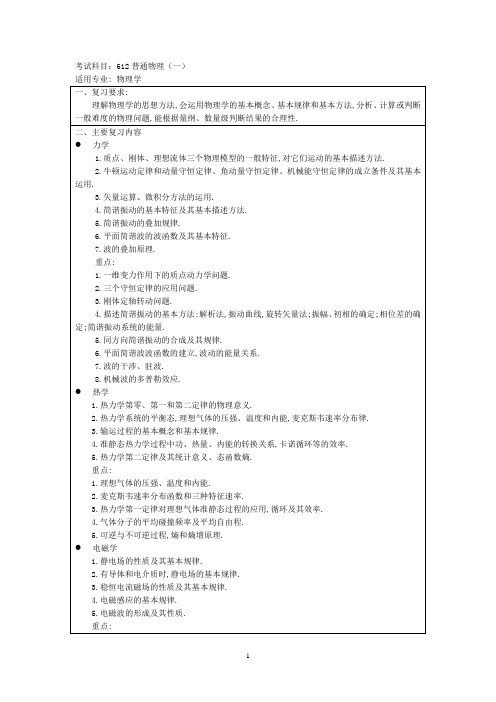 上海大学初试大纲612普通物理(一)