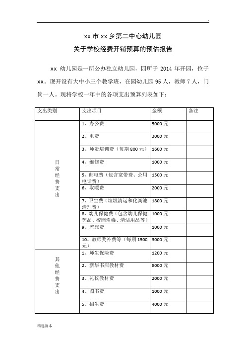 幼儿园经费预算报告