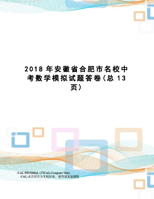 2018年安徽省合肥市名校中考数学模拟试题答卷