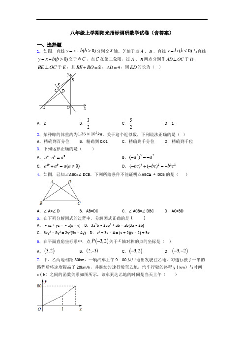 八年级上学期阳光指标调研数学试卷(含答案)