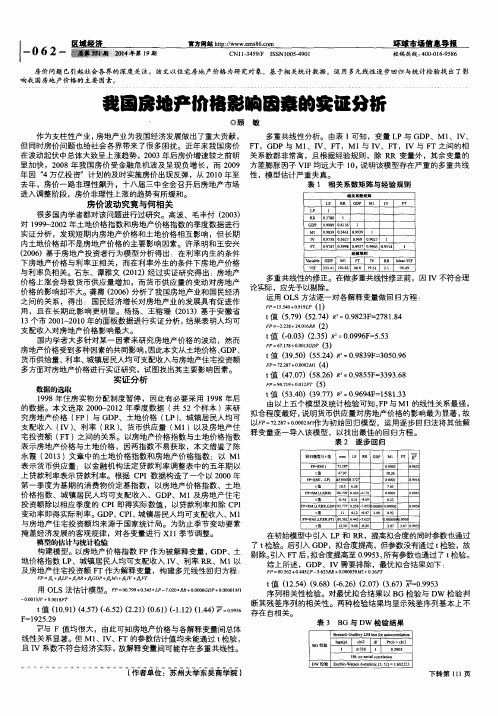 我国房地产价格影响因素的实证分析