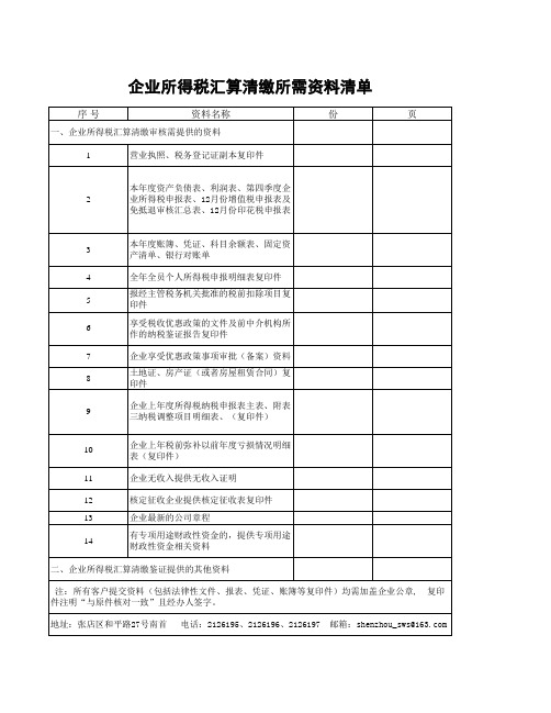 汇算清缴2015资料明细