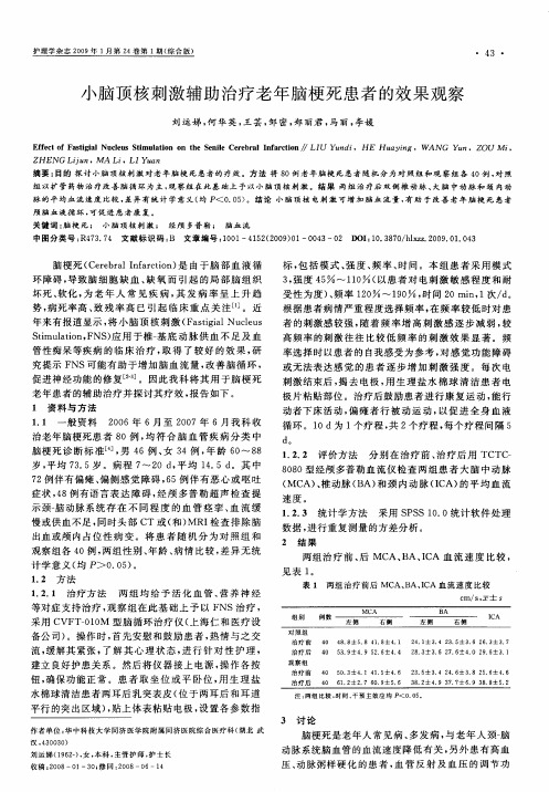 小脑顶核刺激辅助治疗老年脑梗死患者的效果观察
