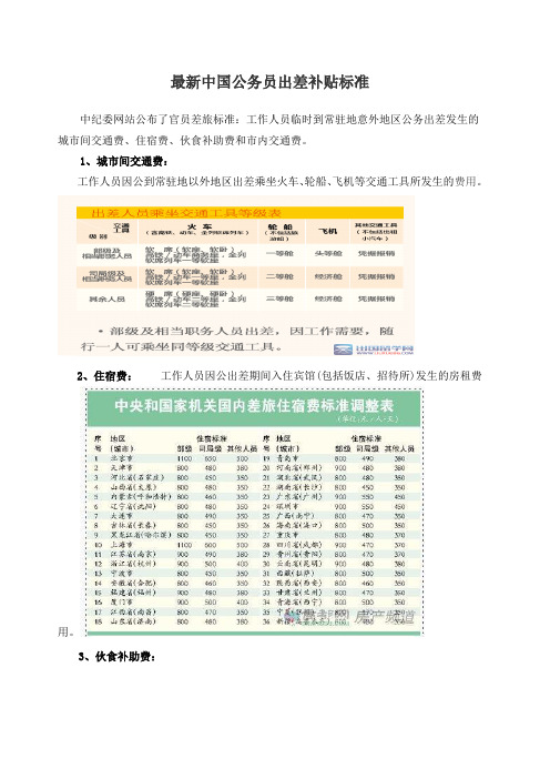 最新中国公务员出差补贴标准