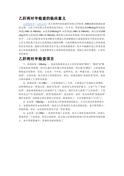 乙肝两对半检查的临床意义[1]