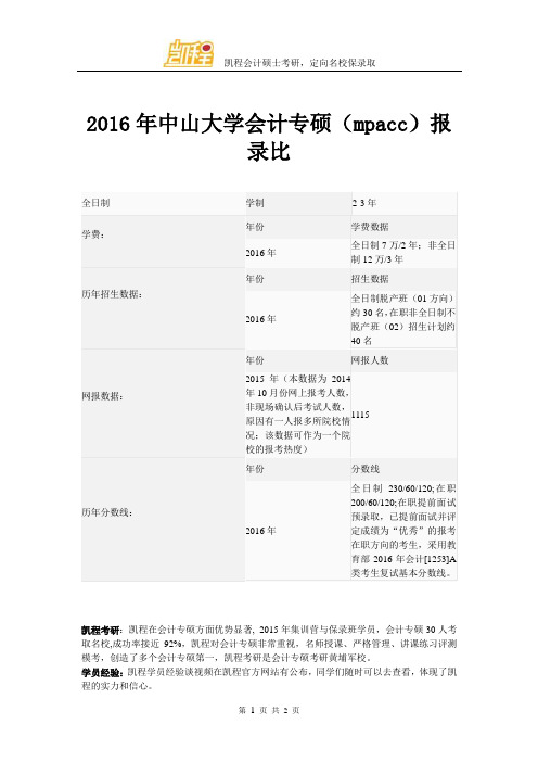 2016年中山大学会计专硕(mpacc)报录比