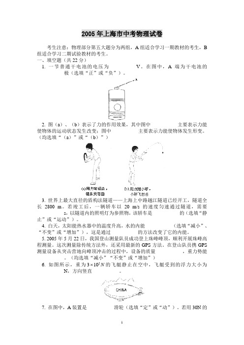 2005年上海市中考物理试卷