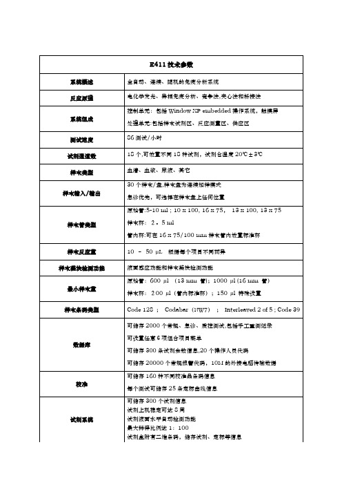 罗氏免疫发光E411参数