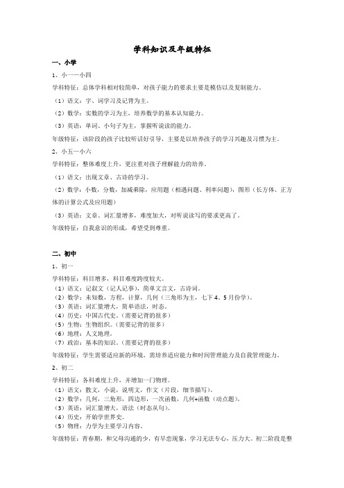 培训机构培训手册:学科知识及年级特征