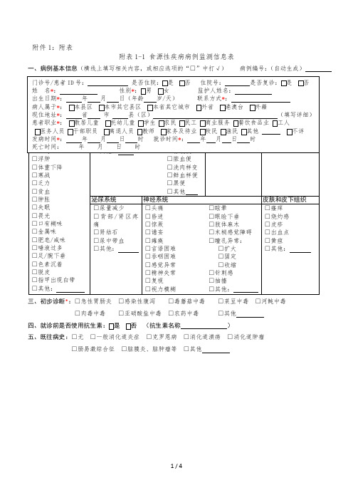 食源性疾病监测表、疑似食源性异常病例报告卡