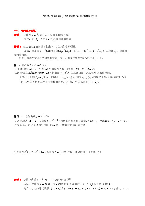 高考：导数题型归类,分类解题方法举例,如极值点偏移、隐零点运用