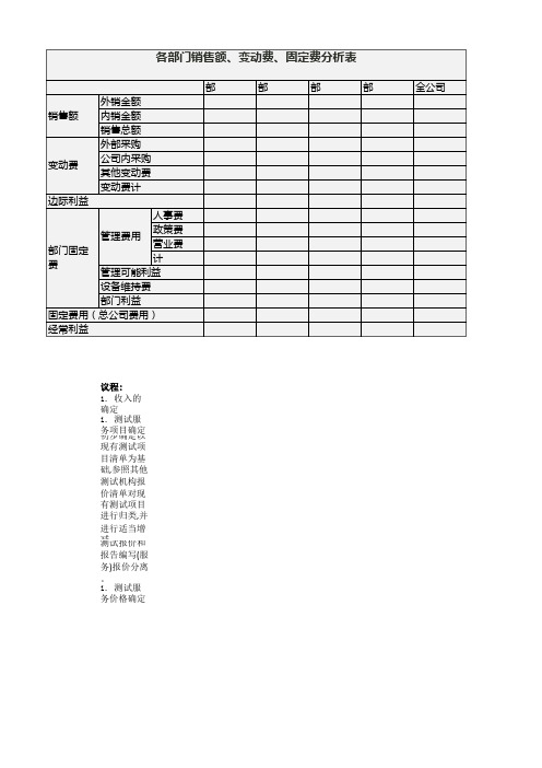 各部门销售额、变动费、固定费分析表