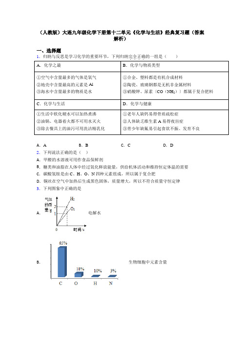 (人教版)大连九年级化学下册第十二单元《化学与生活》经典复习题(答案解析)