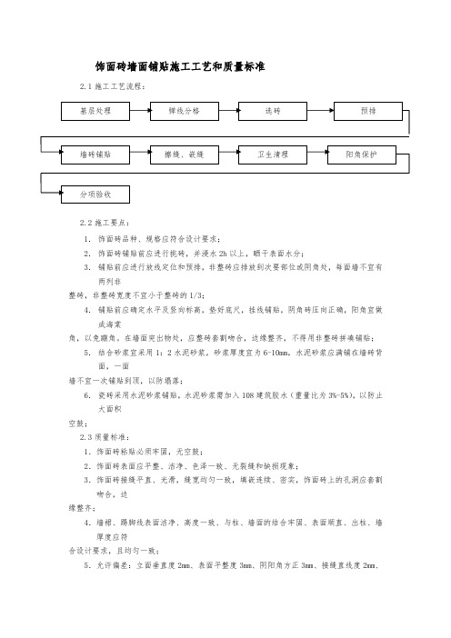 饰面砖墙面铺贴施工工艺和质量标准