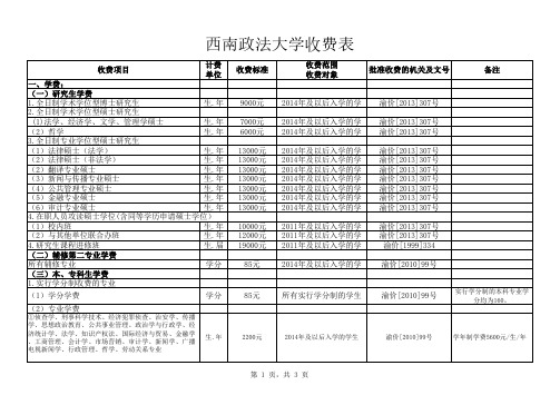 西南政法大学收费表