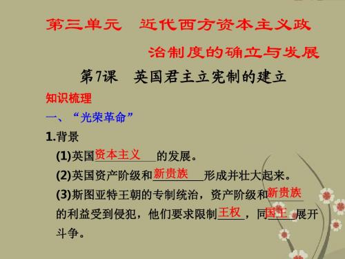 高中历史同步教学课件 第3单元 近代西方资本主义政治制度的确立与发展 第7课 英国君主立宪制的建