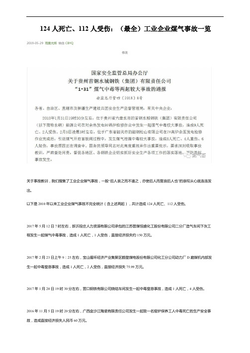 工业企业煤气事故统计2018