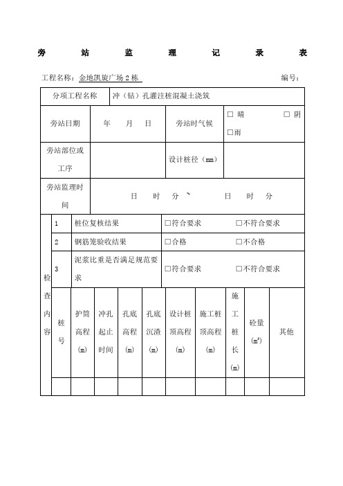 冲孔灌注桩旁站记录