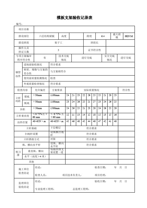 模板支架验收记录表