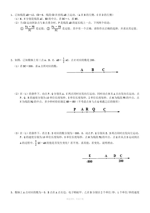 最好的数轴上的线段与动点问题