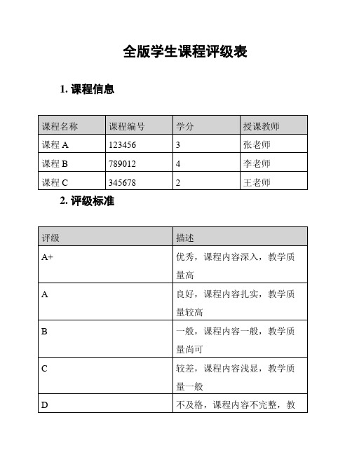 全版学生课程评级表