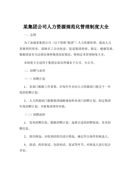 某集团公司人力资源规范化管理制度大全