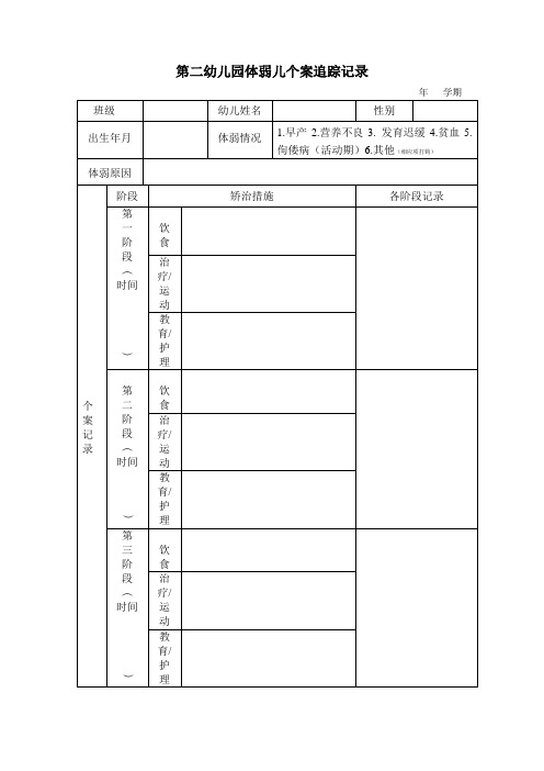 幼儿园体弱儿、肥胖儿个案追踪记录(附加填表说明)