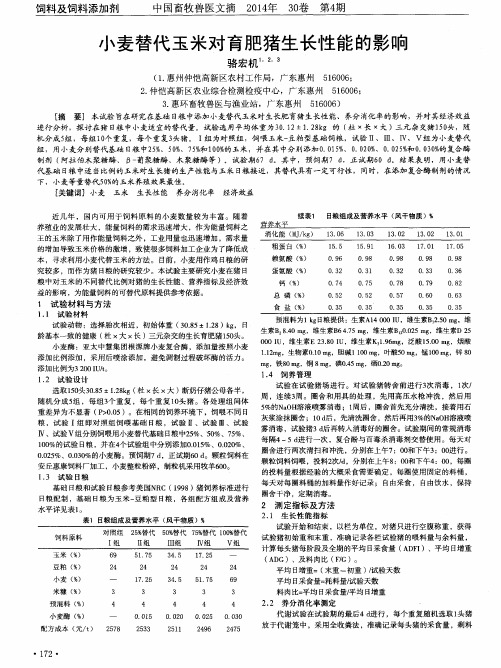 小麦替代玉米对育肥猪生长性能的影响