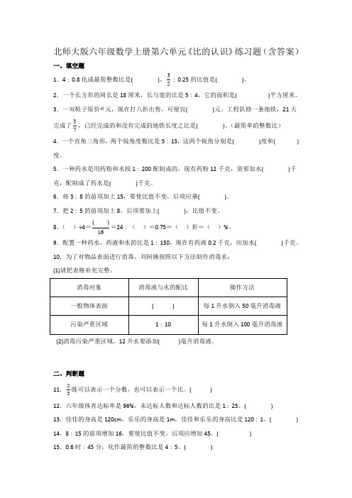 北师大版六年级数学上册第六单元《比的认识》练习题(含答案)