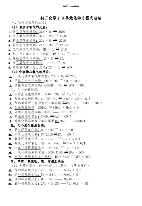 河北省中考化学化学方程式总结