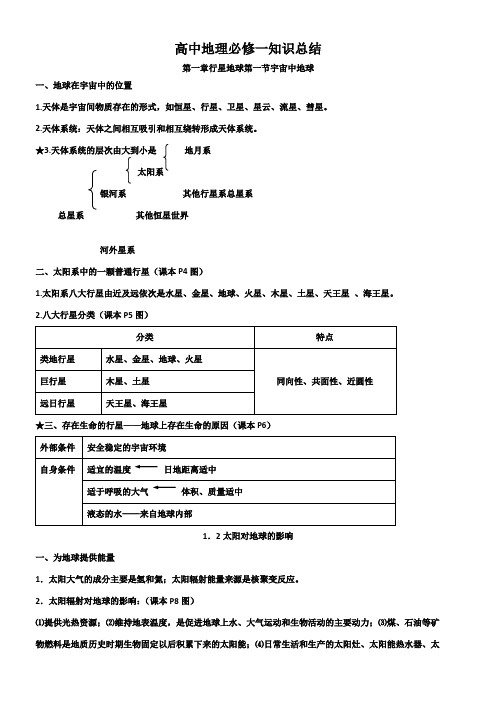 人教版高一地理必修一知识点总结