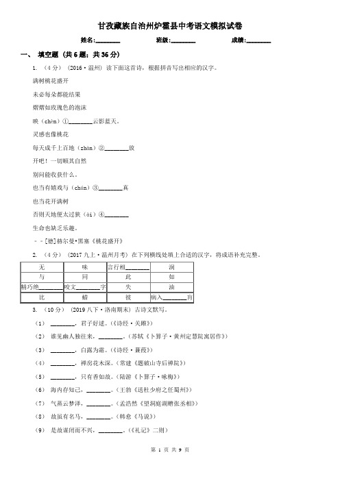 甘孜藏族自治州炉霍县中考语文模拟试卷