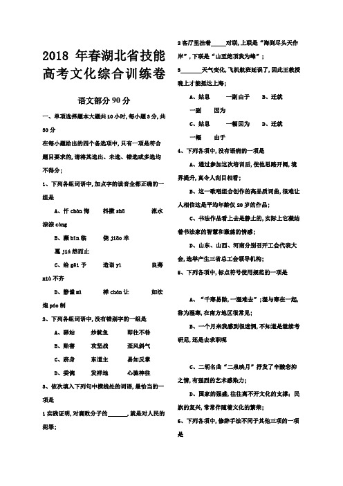 湖北省技能高考文化综合试卷