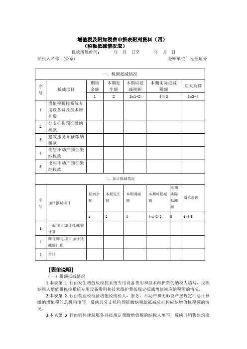 增值税及附加税费申报表附列资料四(税额抵减情况表)