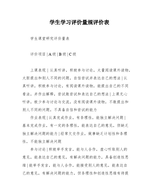 学生学习评价量规评价表