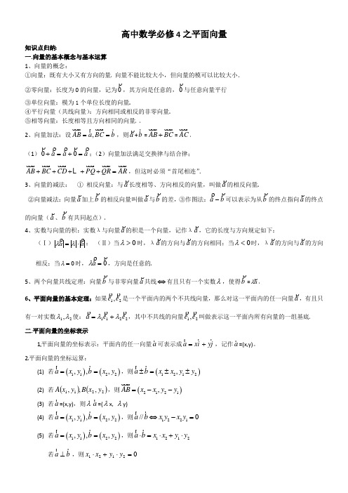 高中数学平面向量知识点总结