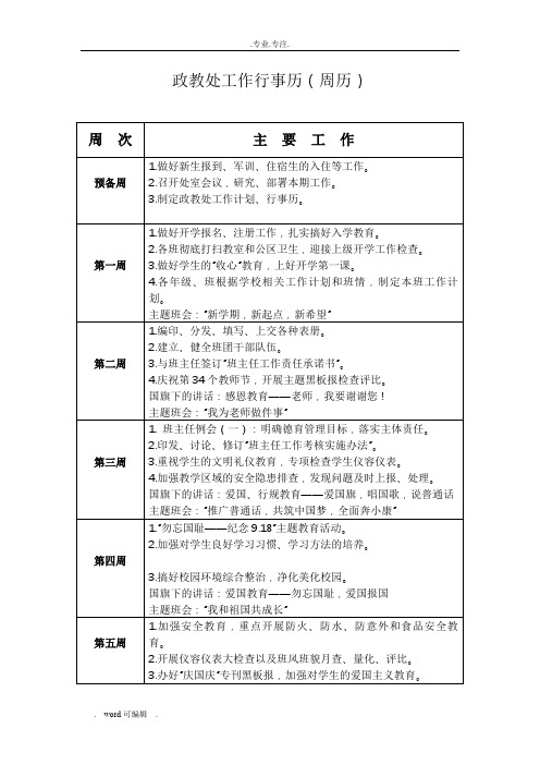 2018年秋季政教处行事历(周历)