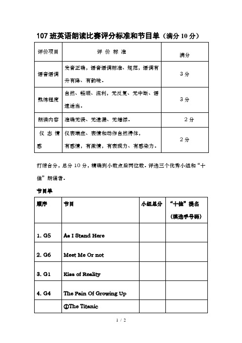 英语朗读比赛评分标准