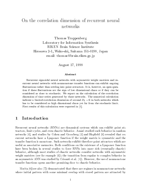 On the correlation dimension of recurrent neural