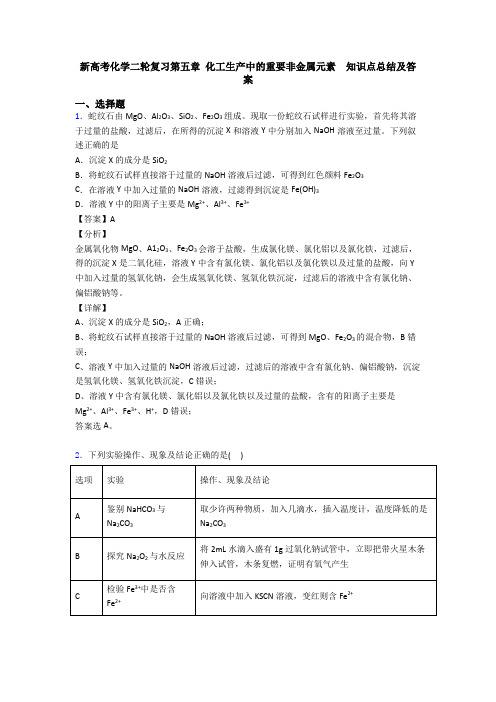 新高考化学二轮复习第五章 化工生产中的重要非金属元素  知识点总结及答案