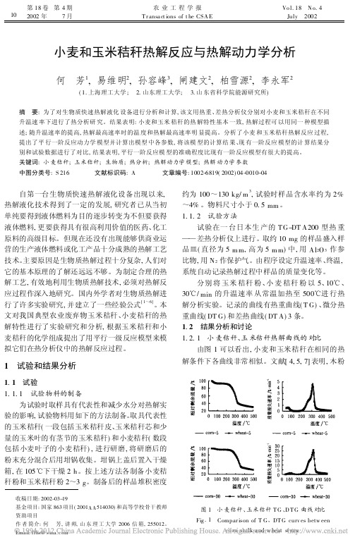 小麦和玉米秸秆热解反应与热解动力学分析