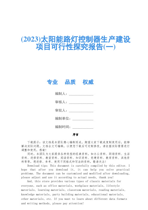 (2023)太阳能路灯控制器生产建设项目可行性研究报告(一)