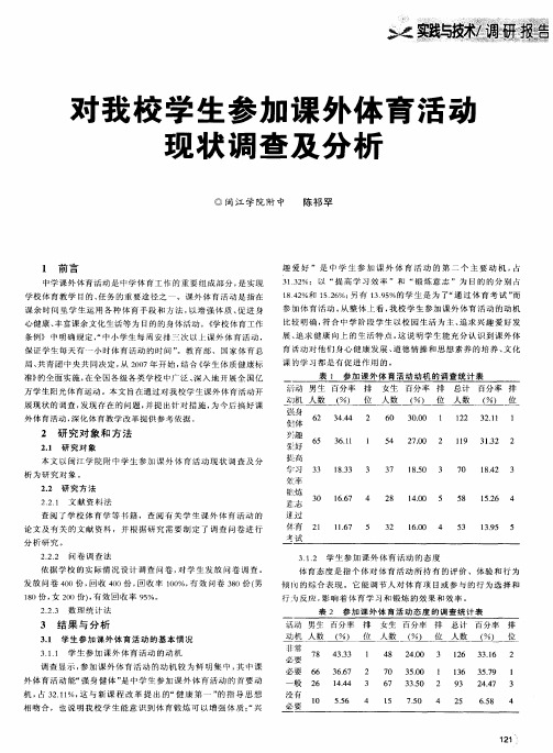 对我校学生参加课外体育活动现状调查及分析