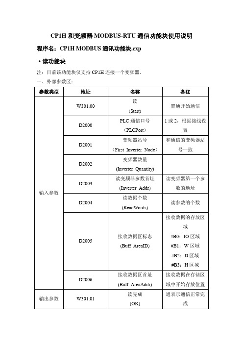 CP1H MODBUS通讯功能块使用说明