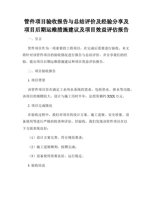 管件项目验收报告与总结评价及经验分享及项目后期运维措施建议及项目效益评估报告