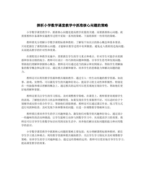 探析小学数学课堂教学中抓准核心问题的策略