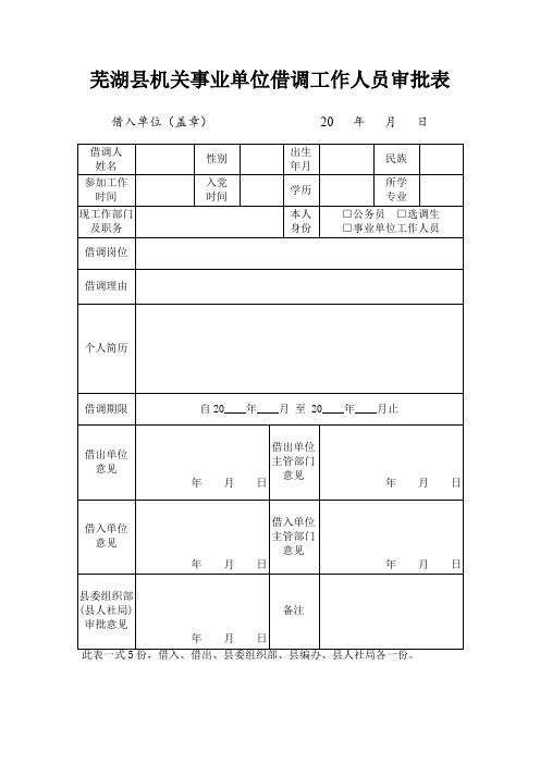 芜湖机关事业单位借调工作人员审批表