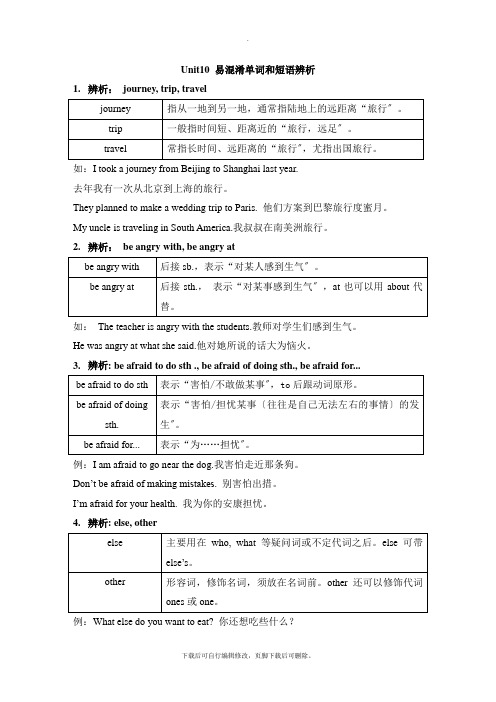 人教版英语八年级上册Unit10 易混淆单词和短语辨析