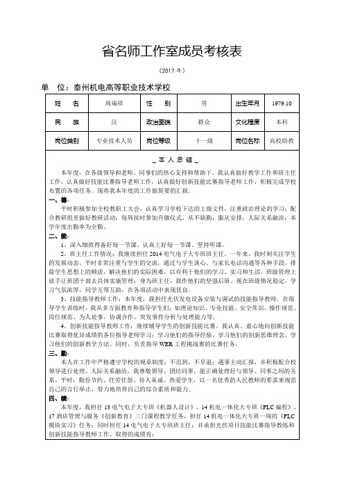 省名师工作室成员考核表